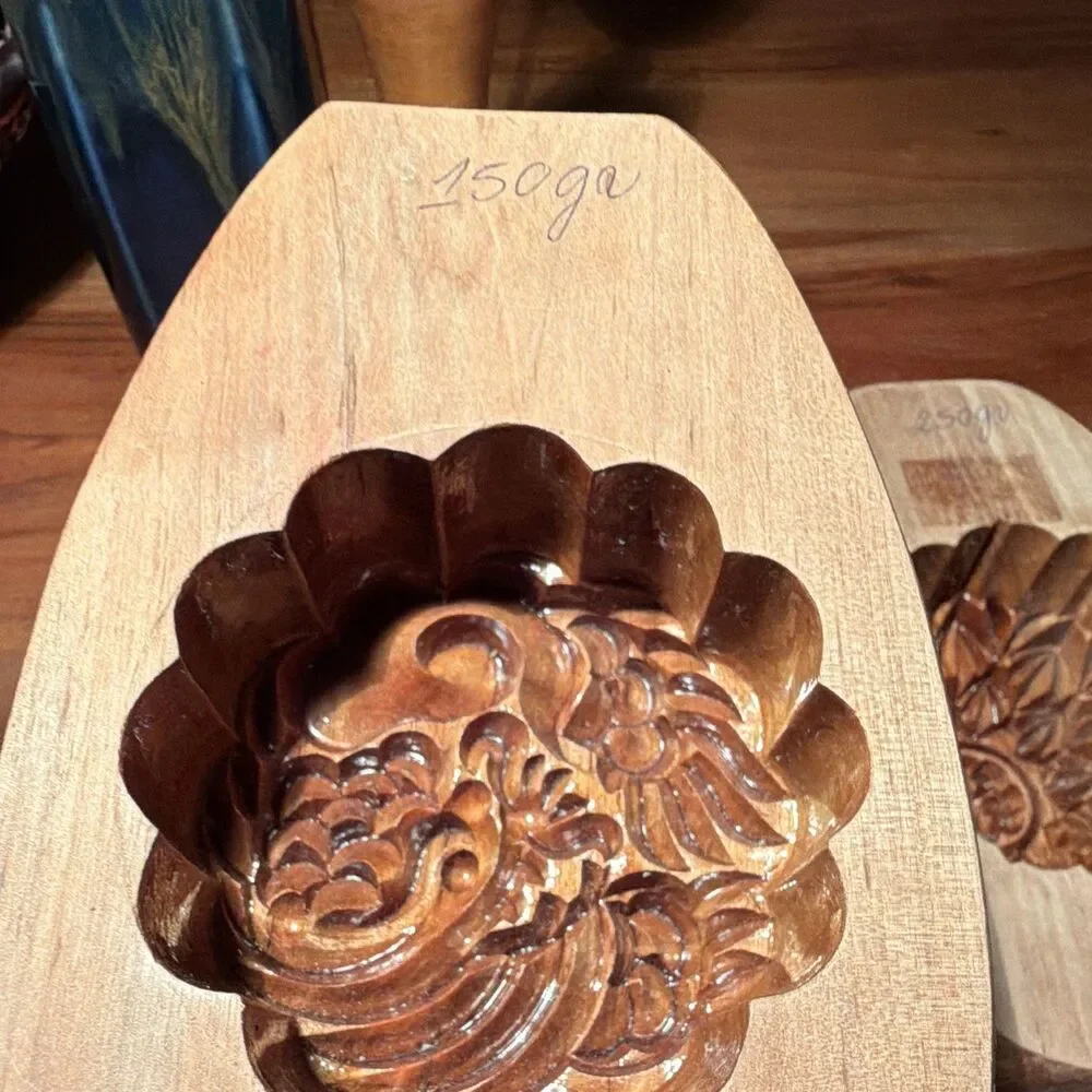 PHUONG HA Wooden Mooncake Mold Set 2pc Handcarved Vietnamese